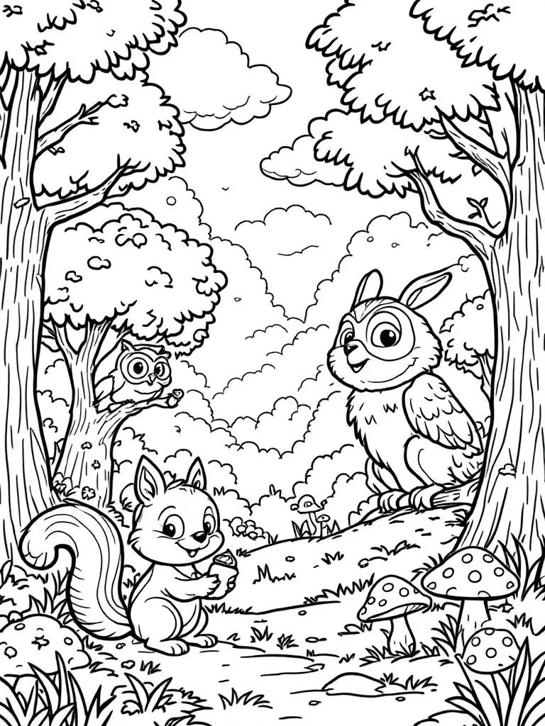 Forest Animals printable or digital coloring books