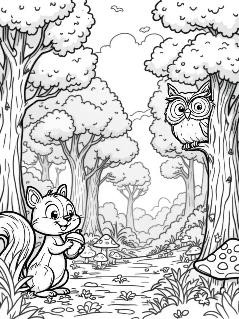 Forest Animals printable or digital coloring books