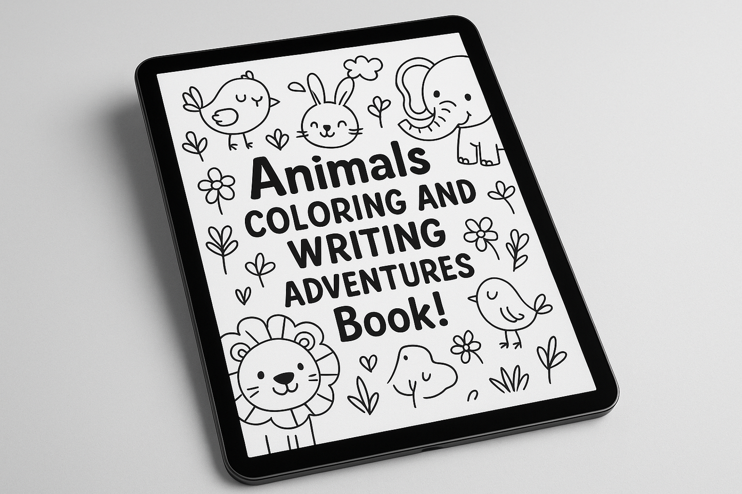 Animals Coloring And Writing Adventures Book on tablet