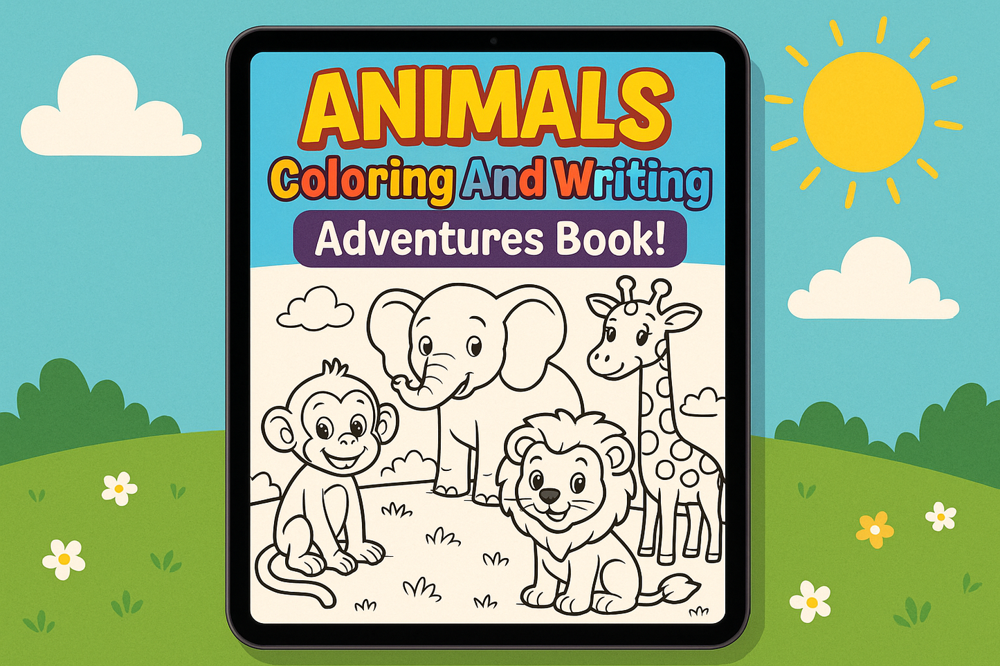 Animals coloring book on mobile device