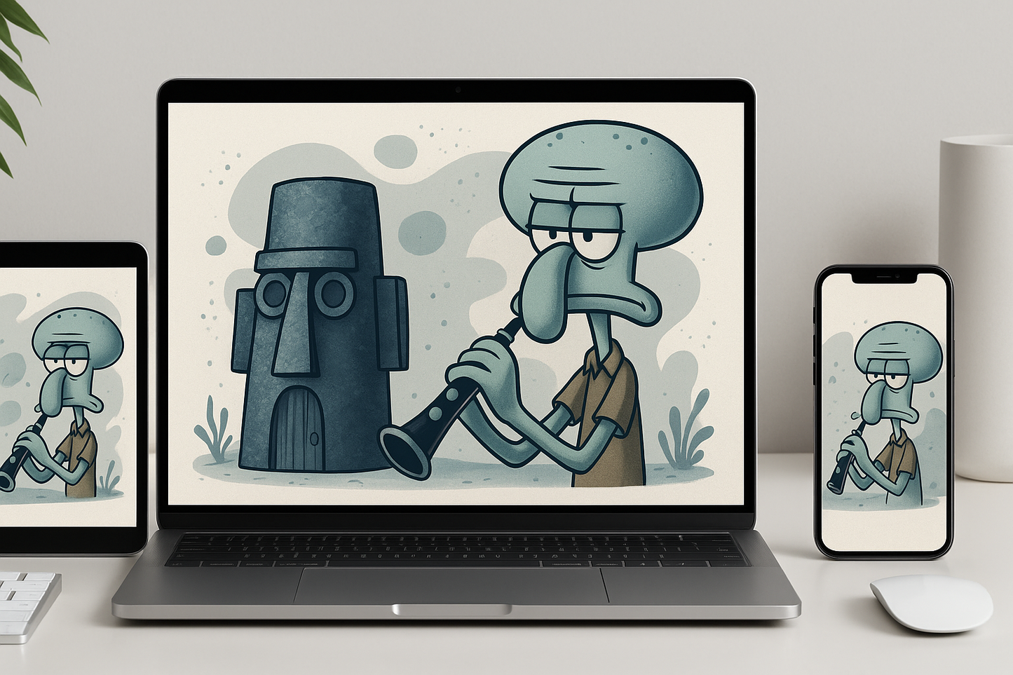 Squidward Minimalist Workspace Wallpaper Mockups