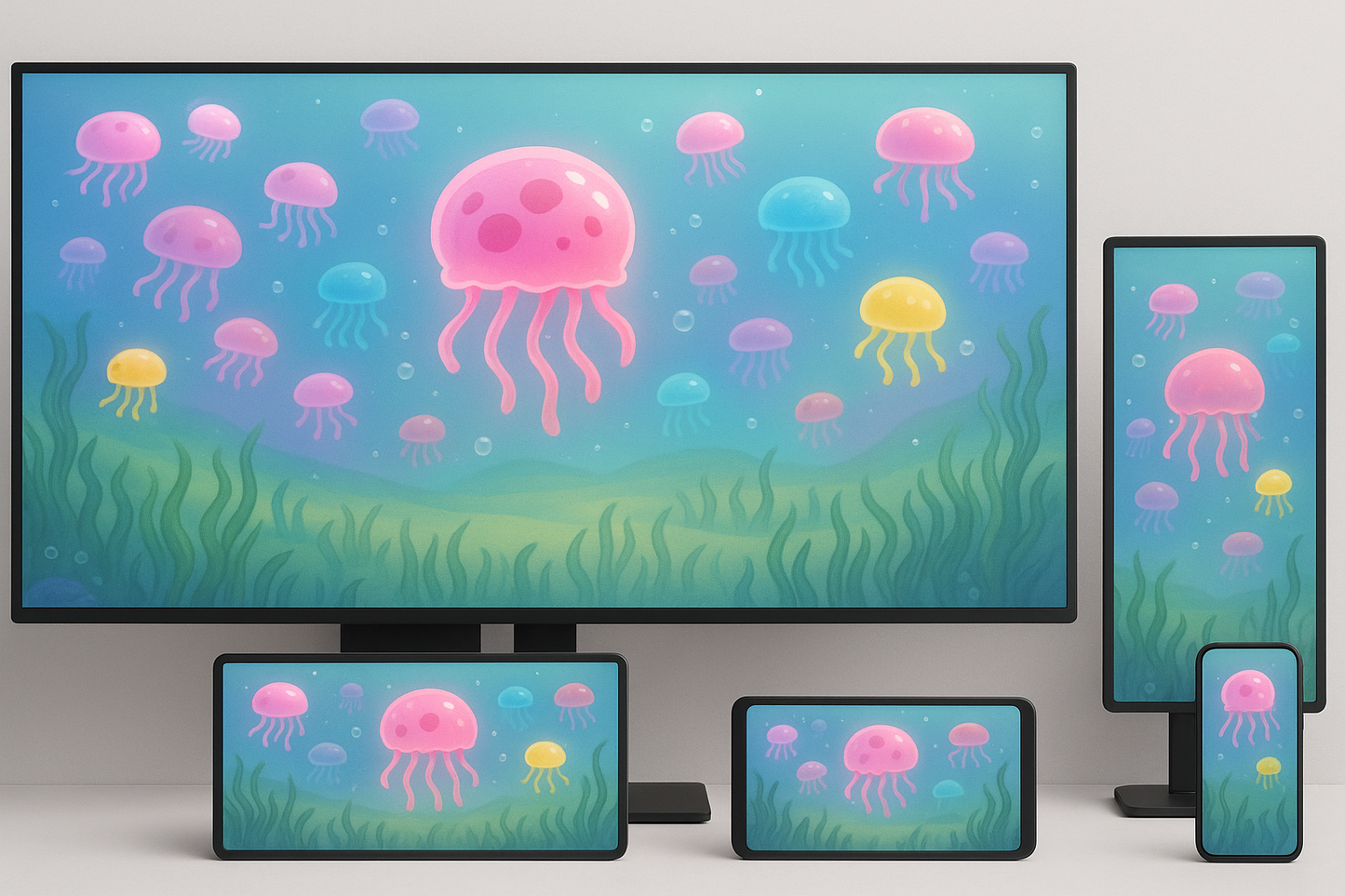Jellyfish Fields Gaming Setup Wallpaper Mockups