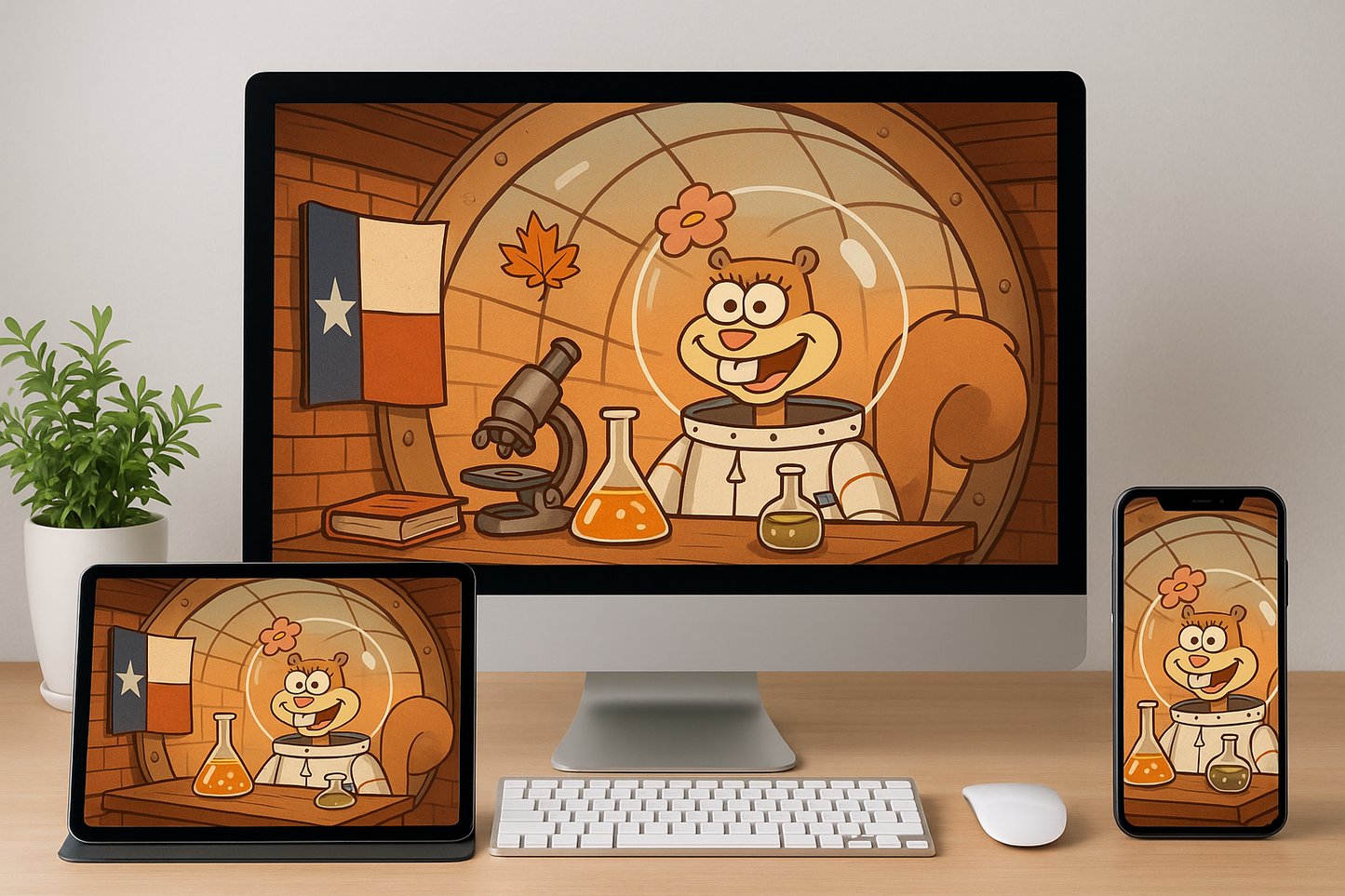 Sandy Cheeks Science Workspace Wallpaper Mockups