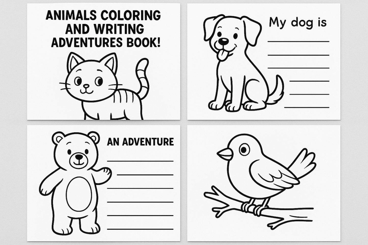 Multiple pages from animals coloring book