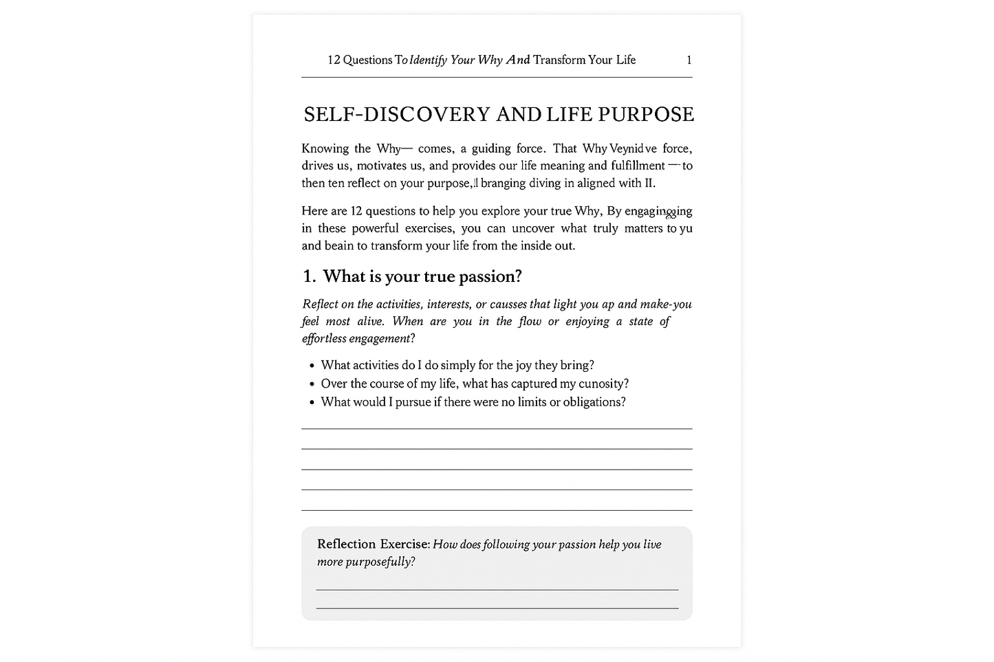 Sample page from life purpose guide