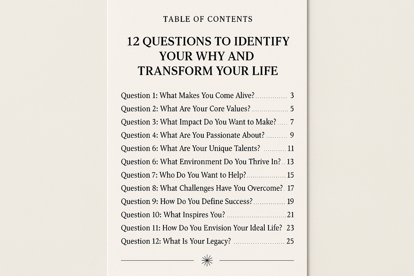 Table of contents for life transformation ebook