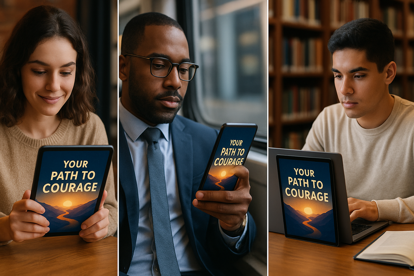 Your Path To Courage eBook mockups such as use of users using the ebook