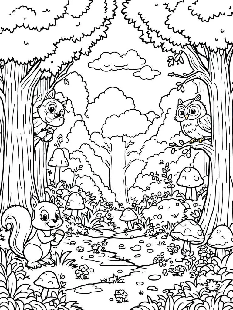 Forest Animals printable or digital coloring books