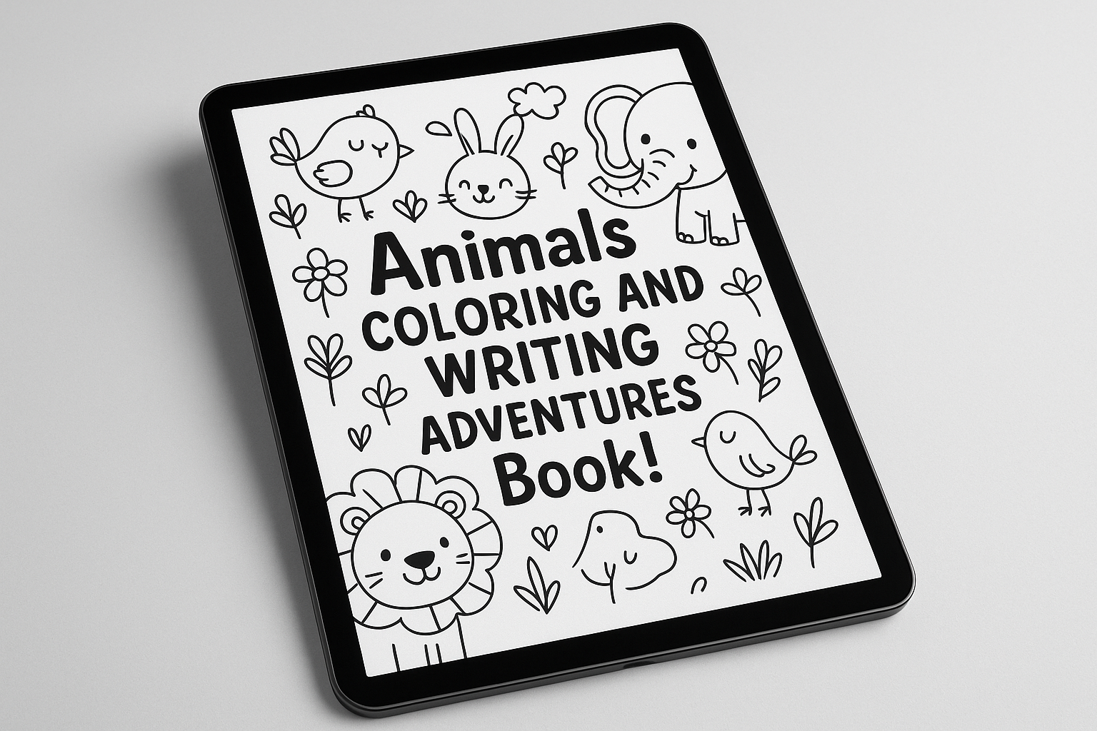 Animals Coloring And Writing Adventures Book on tablet