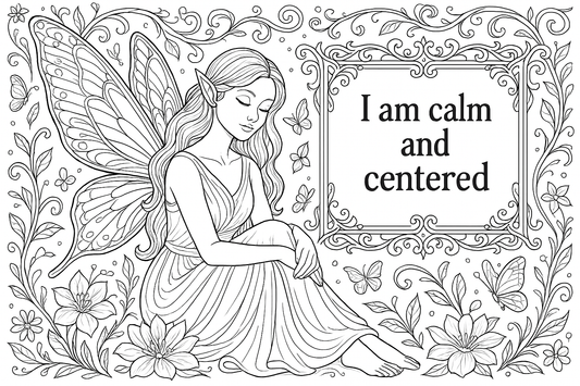 Fairy Affirmations Coloring Booklet Grayscale Lined Illustrative Style.