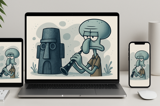 Squidward Minimalist Workspace Wallpaper Mockups