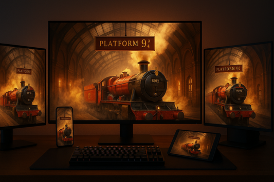 Hogwarts Express Wallpaper Gaming Setup Mockup