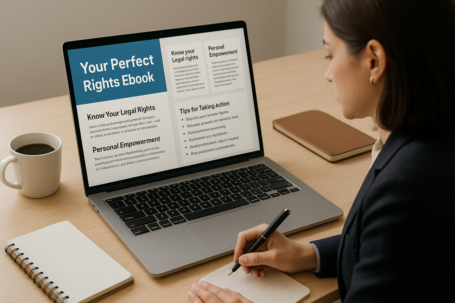 Professional using ebook on laptop