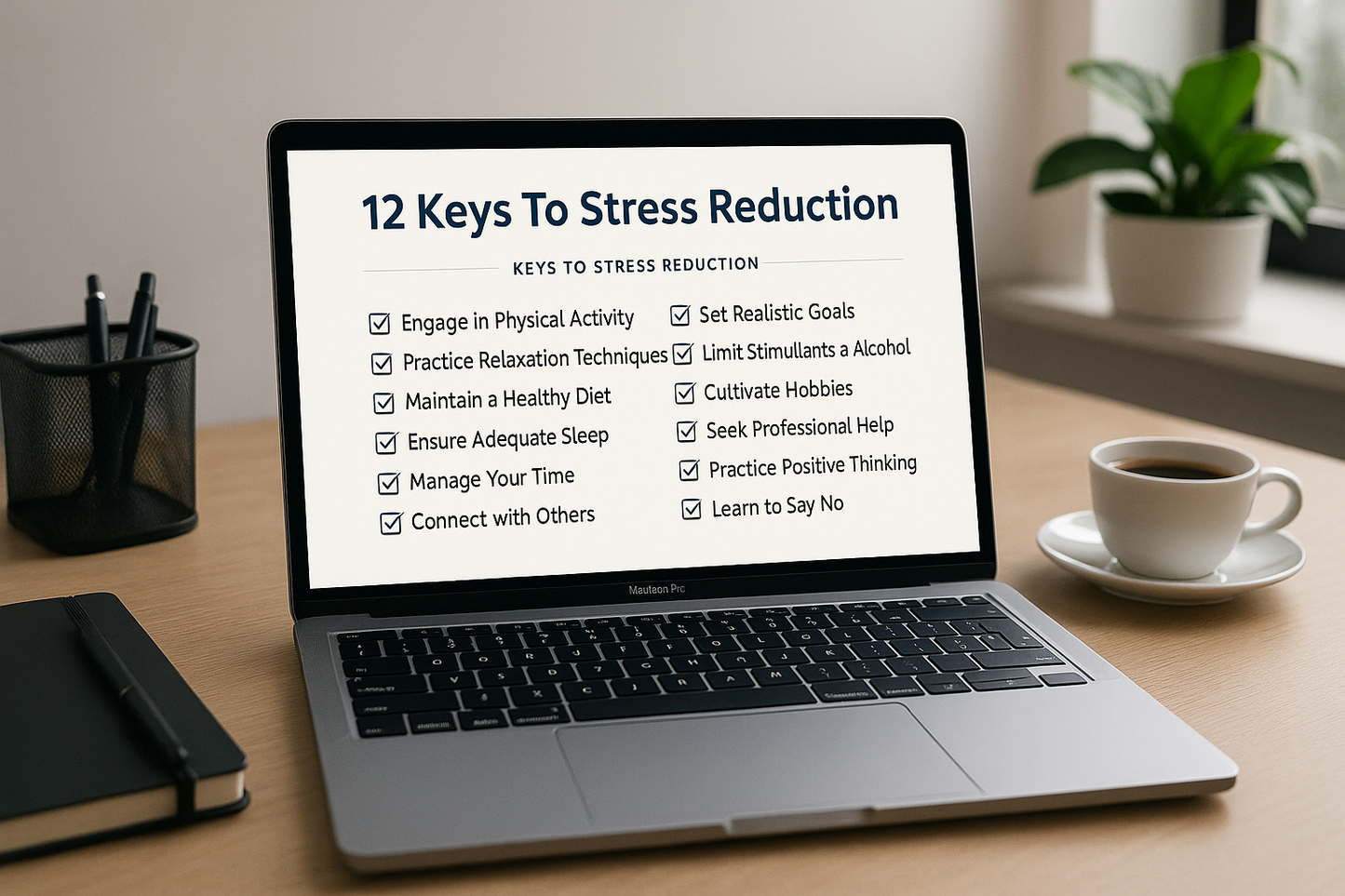 Stress reduction ebook on laptop