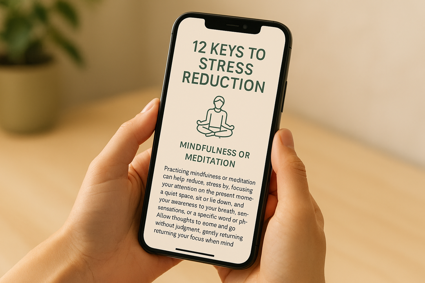 Stress reduction ebook on smartphone