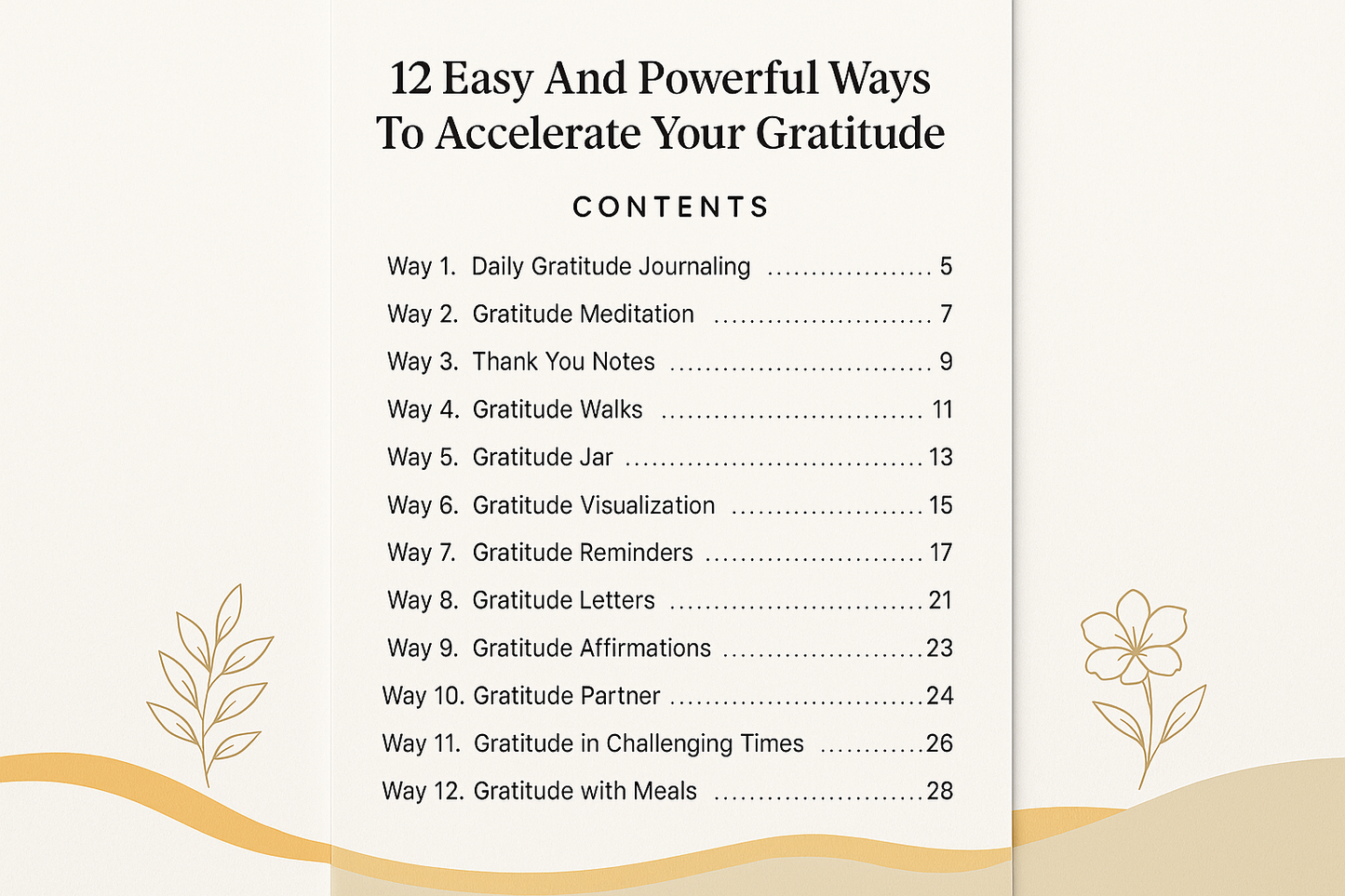 Table of contents for gratitude ebook