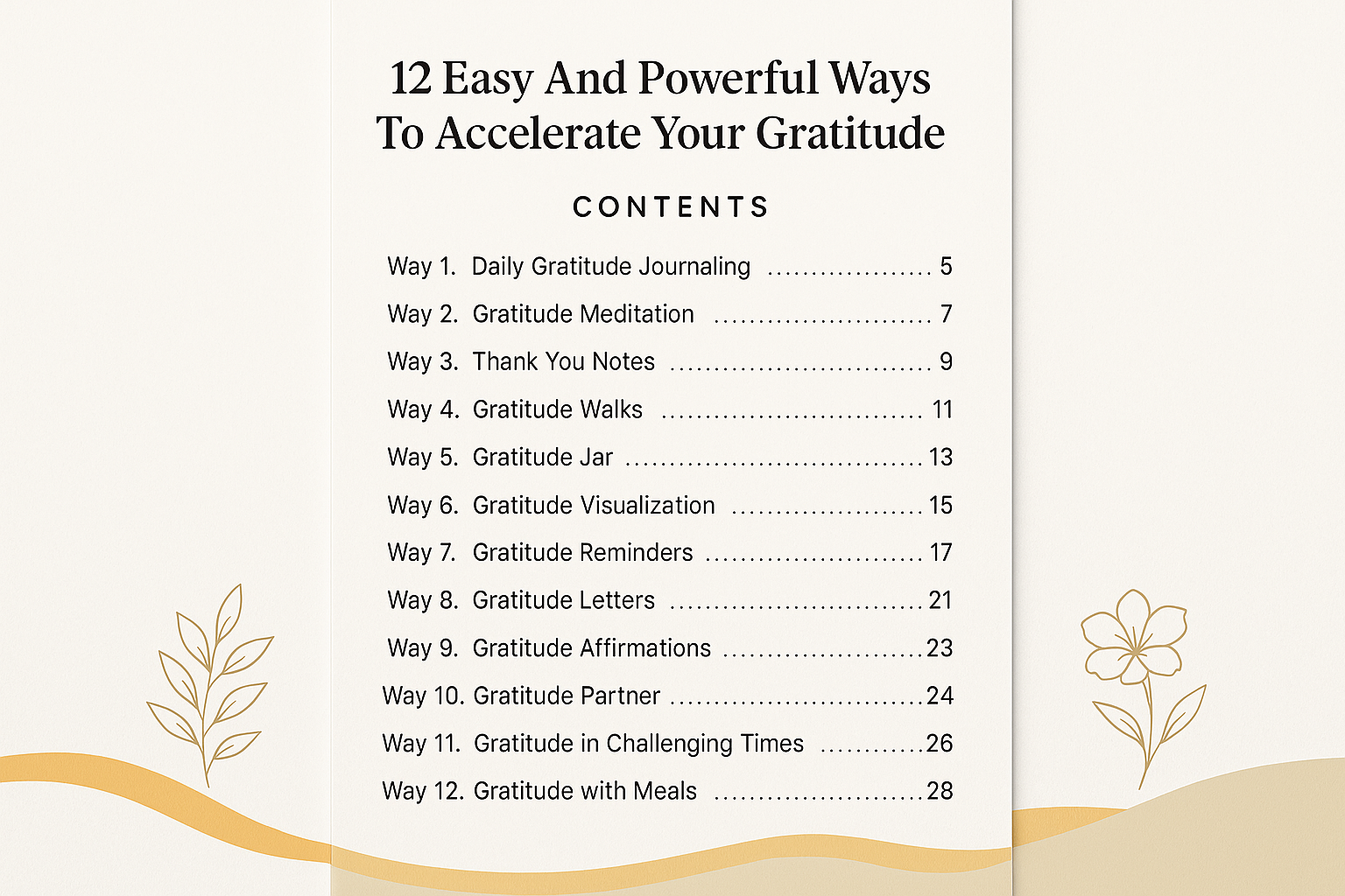 Table of contents for gratitude ebook