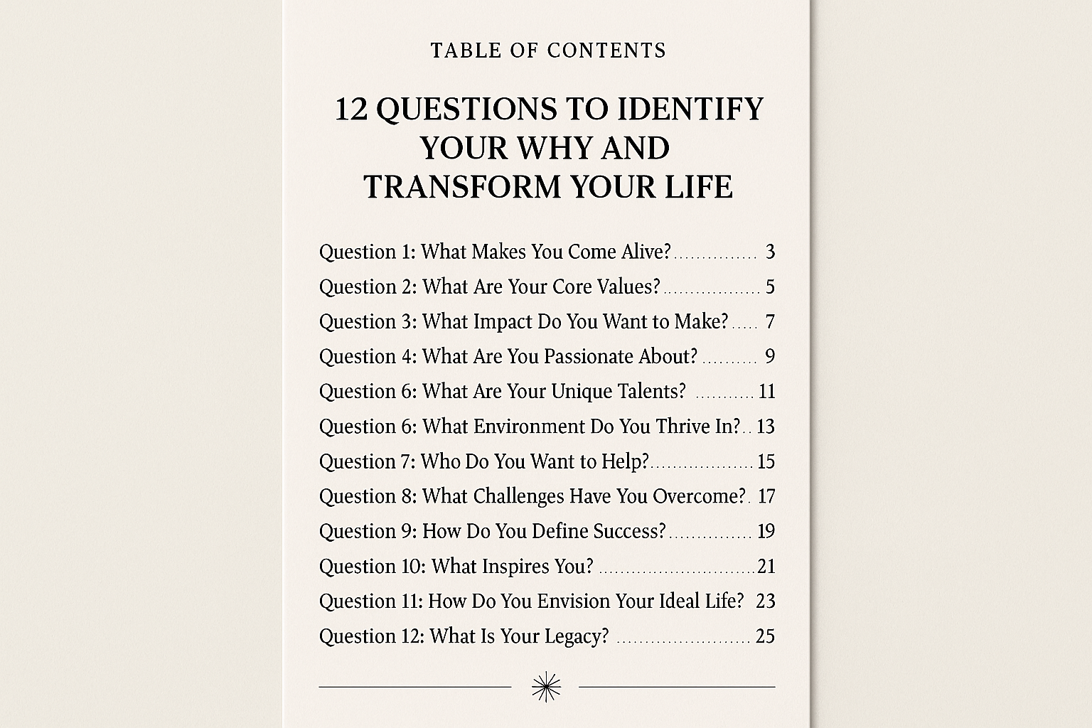 Table of contents for life transformation ebook
